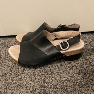 Black Leather Slingback Sandals